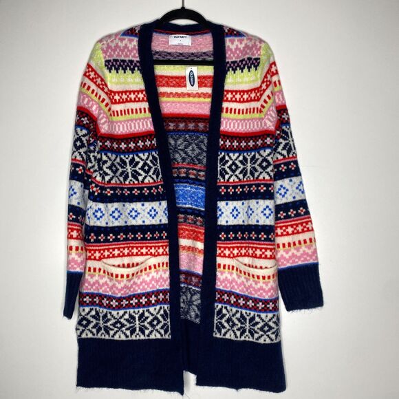 New Old Navy Cozy Fair Isle Long Open-Front Cardigan Sweater Womens Size Medium - Picture 1 of 9
